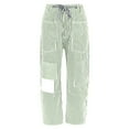 thumbnail image 6 of Women's Mid Waist Fashionable Commuting Jeans Loose Wide Leg, Striped Patchwork, Drawstring Pocket, 6 of 6