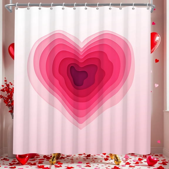 Valentines Day Shower Curtain,Red Pink Love Heart Bathroom Curtain with Hooks 72"x72"