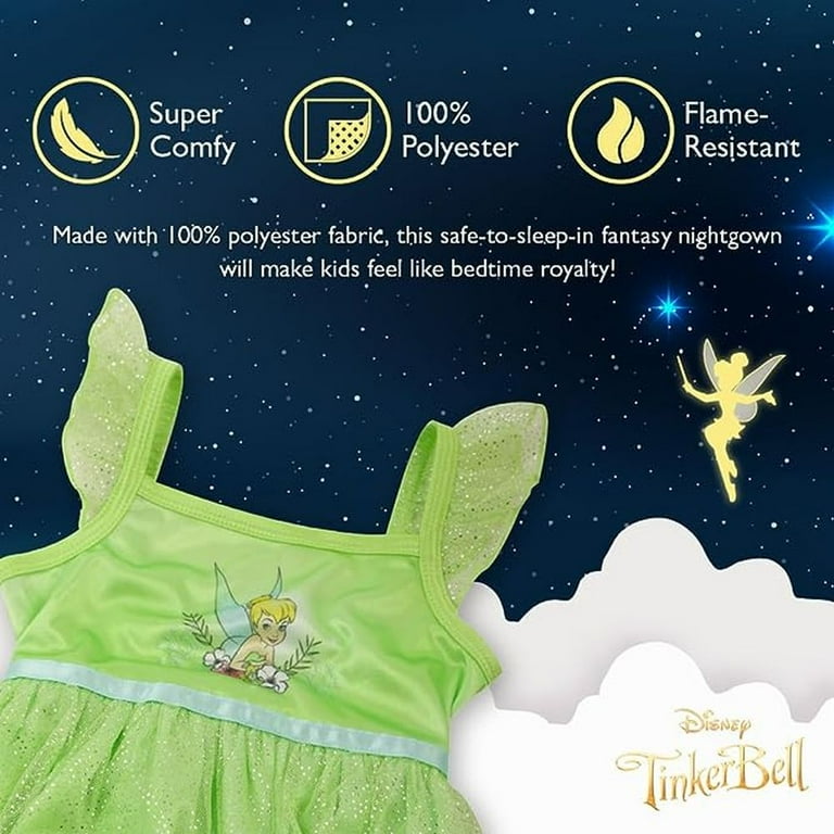 Disney Tinkerbell Girl s Green Shimmery Tulle Fantasy Nightgown Gown Size 8