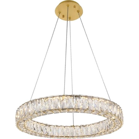 Maklaine Modern 23.6 Round Royal Cut Crystal LED Chandelier in Gold