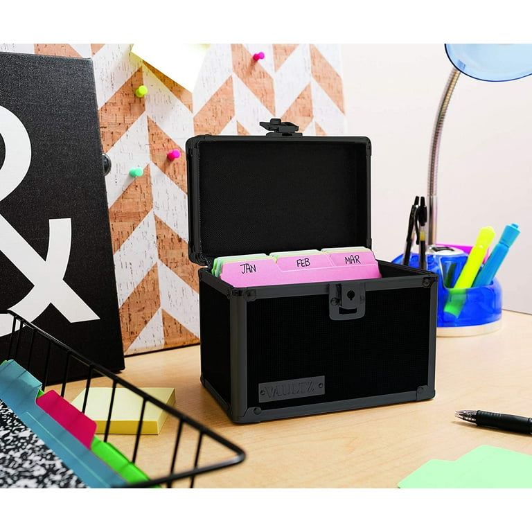 Buy Vaultz Locking Index Card File Box With Flip Top, Holds 350 3x5 Cards Black White Polka Dot Vz03715