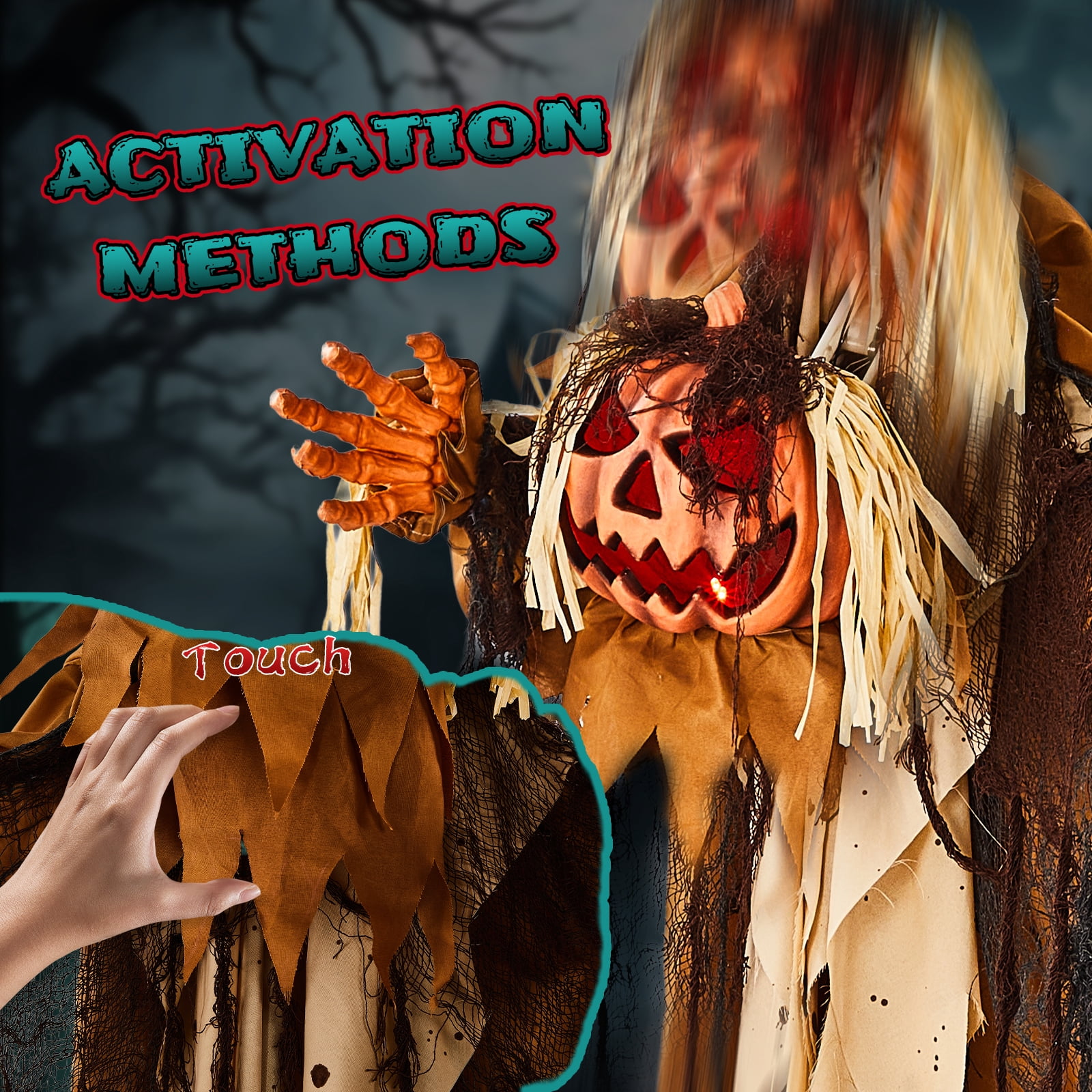 Astoutdoor 5.5 ft Halloween Pumpkin Man Animatronic Decoration with Red Glowing Head, Sound-Activated Head-Turning Motion and Male Voice, Battery Operated, Red