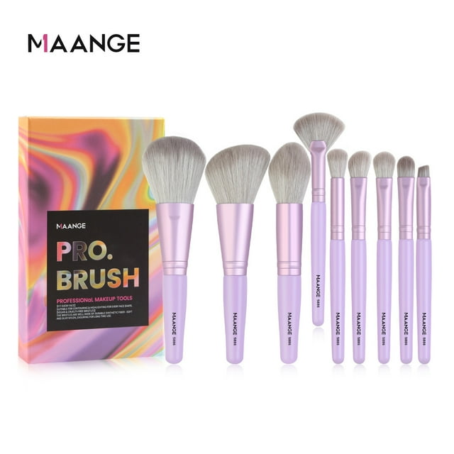 yeacher MAANGE 9-Piece Eye Makeup Brush Set with Purple Handles for Professional Beauty Application