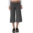 thumbnail image 2 of Dweltoz Women's Casual Wide Leg Cropped Pants Low Rise Fold Over Stretch Gaucho Pants for Summer Beach Holiday Streetwear,Dark Gray M, 2 of 5