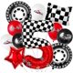 thumbnail image 1 of racing theme 40-inch digital foil balloon, featuring black and white checkered pattern and red racing elements, perfect for birthday party decorations and racing-themed events. (Number 3, 11), 1 of 14