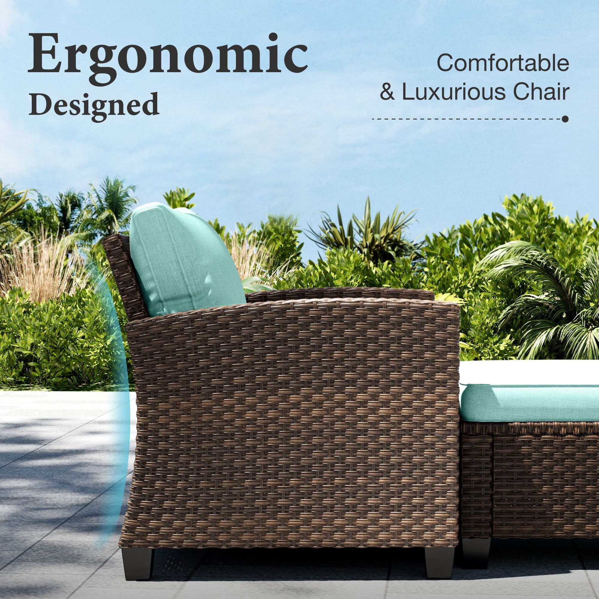 MF Studio 7-Seat Outdoor Patio Conversation Set Wicker Furniture Sofa Set Blue