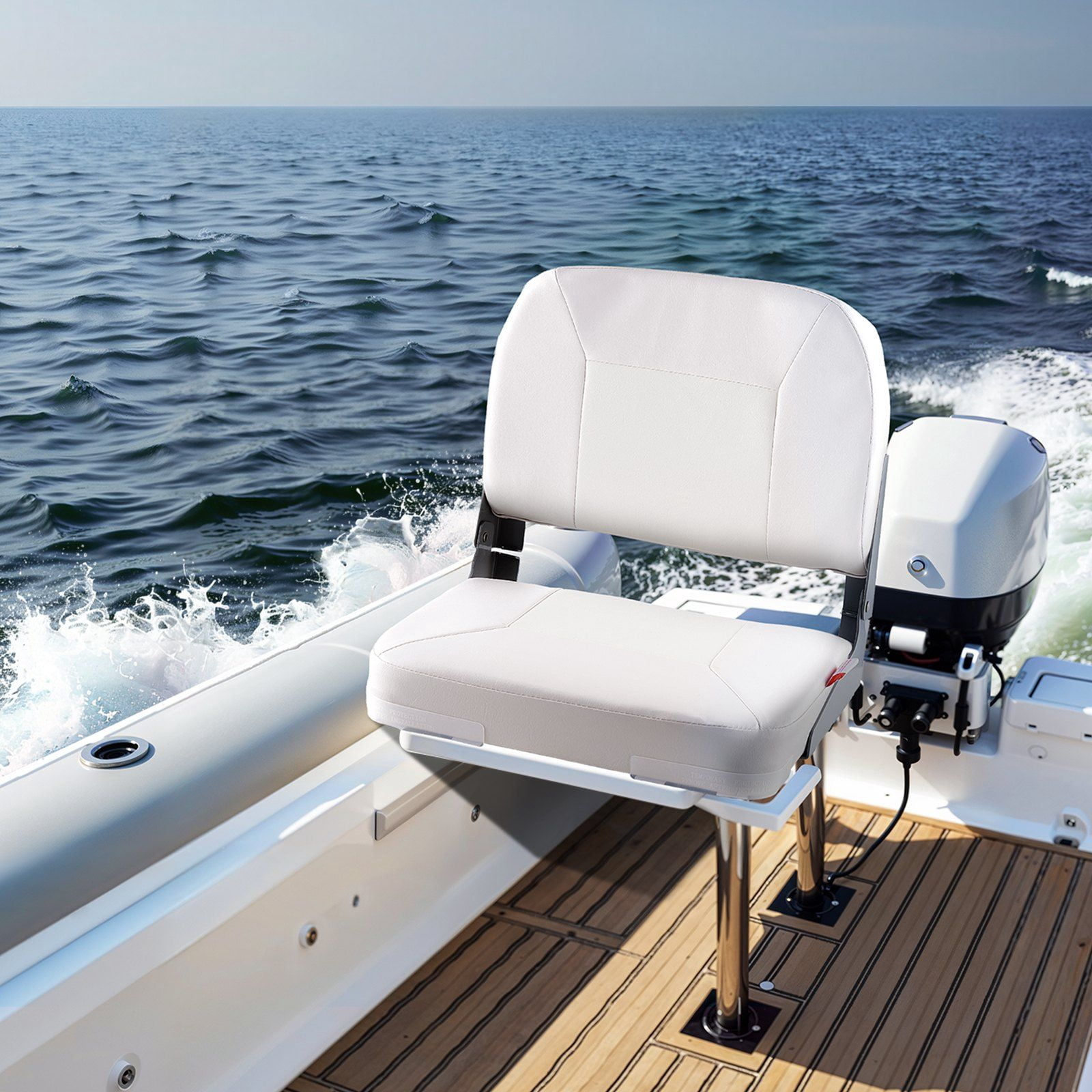 12 in x 50 ft Folding Fishing Boat Seat Low Backrest with Sponge Cushion White Waterproof PVC Leather Foam Comfort Durable Marine Outdoor Seat for Boats, Canoes, and Aluminum Decks