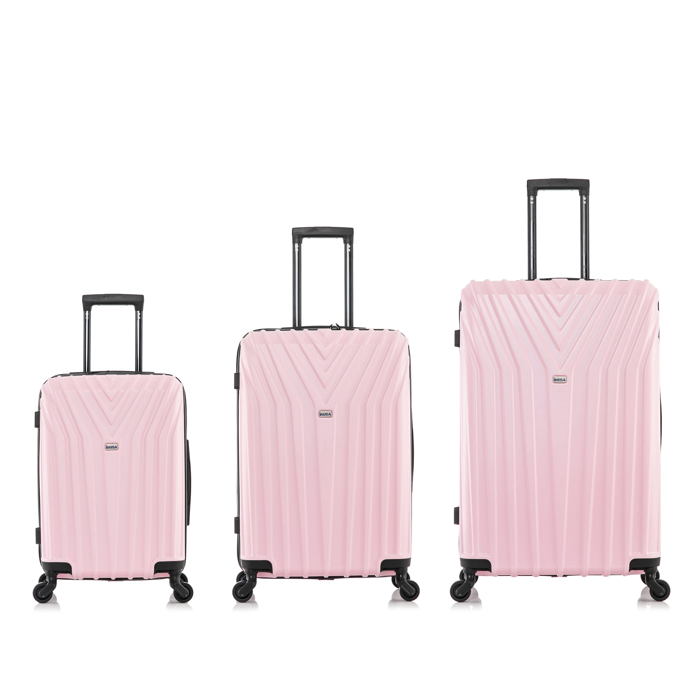 InUSA Vasty 3-Piece Hardside Luggage Sets with Spinner Wheels, Handle, and Trolley, (20"/24"/28"), Pink