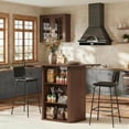 thumbnail image 2 of LAZZO 43.5" Kitchen Island with Storage, 3-Tier Farmhouse Counter Height Table, Rustic Wood Coffee Bar Table for Kitchen & Dining Room, Walnut, 2 of 7