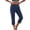 Navy, variant on Bloomae Linen Capri Pants for Women Wide Leg Comfy Lightweight Casual Side Slit Summer Beach Elastic High Waist Capris Cropped Lounge Trousers with Pockets