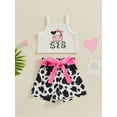 thumbnail image 3 of Yunliwuli Toddler Girl Summer Outfit Cow Letter Print Sleeveless Tank Tops and Shorts with Belt 2Pcs Clothes Set, 3 of 9