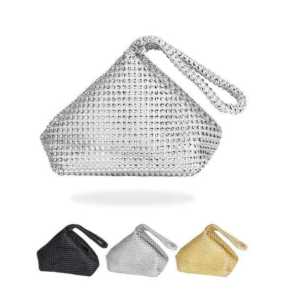 Gustave Women's Rhinestone Clutch Evening Bag Elegant Triangle Wristlet Purse Handbag Bridesmaid Gift for Wedding 1920s Party Cocktail Prom - Silver