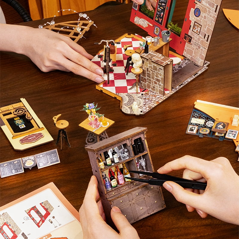 Rolife Miniature House DIY Craft Kit, Wooden Puzzle Assembly Set for Adults & Kids Gifts, Cheers Bar & Dining