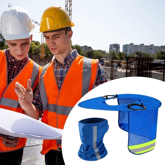 Sun Protection Safety Helmet Cover Wide Brim UV Protection Hat Breathable Mesh Neck Shield Reflective Strip Outdoor Work Cap Lightweight Foldable Washable Protective Gear For Construction Use
