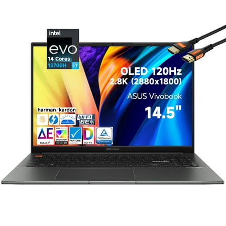 Asus 2022 Latest Vivobook S 14X 14.5 OLED 2.8K 120Hz Laptop, 14 Cores Intel Evo 12th Gen i7-12700H, 100% DCI-P3 Pantone 600nits 16:10, Wi-Fi 6E, Backlit KB, Thunderbolt 4 (12GB RAM