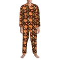 thumbnail image 3 of Sikiie Autumn Pumpkin Mens Pajama Set, Soft Warm Long Sleeve Sleepwear, Cozy Button-Down Pjs for Men-Large, 3 of 7