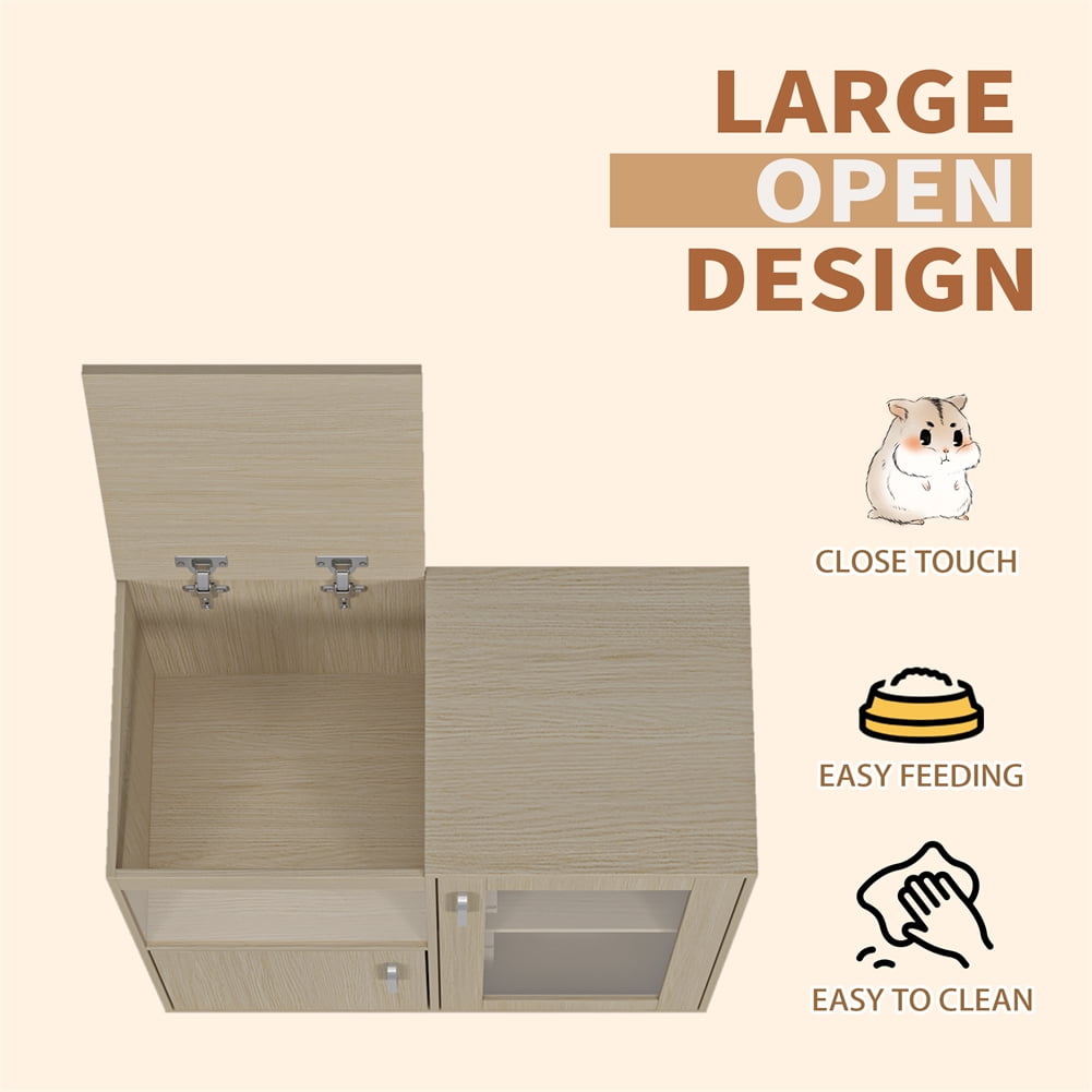 Hamster Cage, Small Animal Cage for Chinchilla Rat, 4-Tier Wooden Guinea Pig Cage with Acrylic Windows, Storage Cabinet, Openable Top, 31.50" Lx15.75" Wx34.65" H
