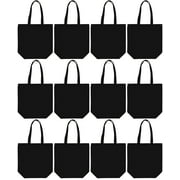 Bumble Crafts 12 Pack Large Black Cotton Tote Bag (16"x 16"x 6" - 12pk) 100% Cotton Canvas - Great for Party Favors, Gift Bags, Shopping & DIY Crafts