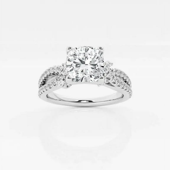 Zoya Jewel Cushion Cut 1.5 Ct Moissanite Ring – Rising Split Shank Engagement Style – 14K White Gold Plated – Ideal Wedding Gift Ring