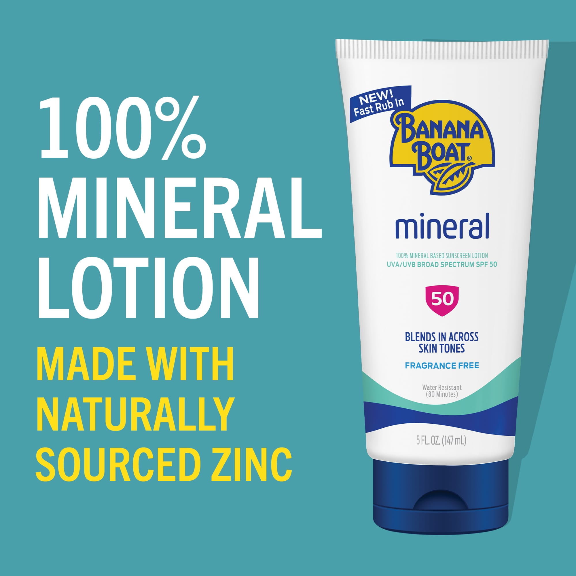 Banana Boat Mineral Sunscreen SPF 50, Mineral Sunblock, Adult Sunscreen Lotion, 5 fl oz