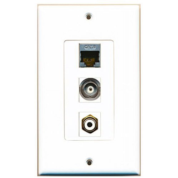 RiteAV - 1 Port RCA White and 1 Port Shielded Cat6 Ethernet and 1 Port BNC Decorative Wall Plate Decorative