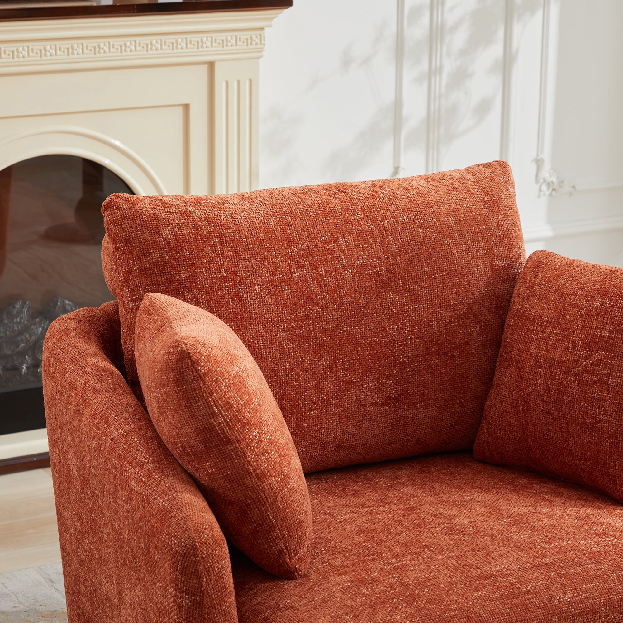 PORKISS Swivel Accent Chair, Modern Barrel Chair with 2 Thorw Pillows, Oversized Comfy Round Armchair Reading Chair, Comfy Chair for Bedroom Living Room, Orange