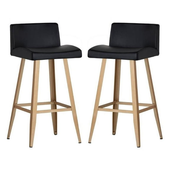 Home Square Dani 28" Modern Faux Leather Counter Stool in Black/Gold - Set of 2