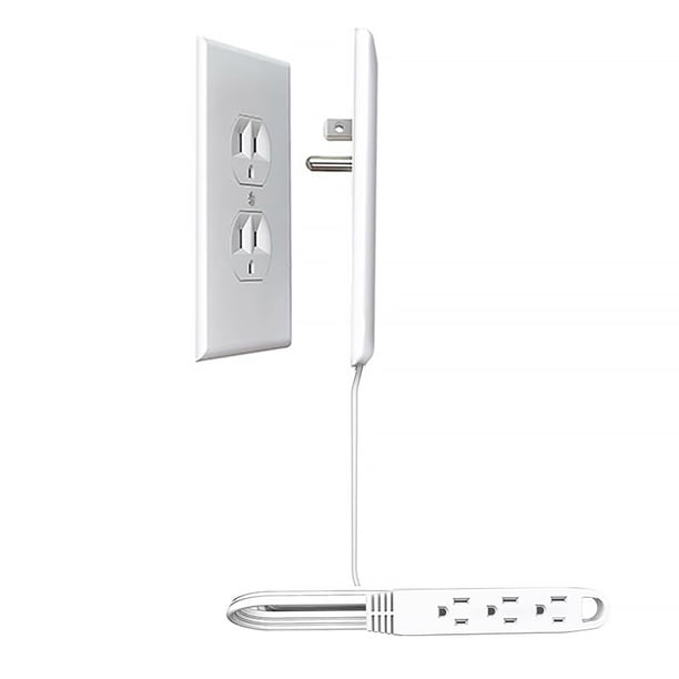 CABOCASA Regleta de alimentación con cable de extensión de enchufe plano ultrafino, 3 tomas con corrector de cubierta de salida ultrafina desmontable