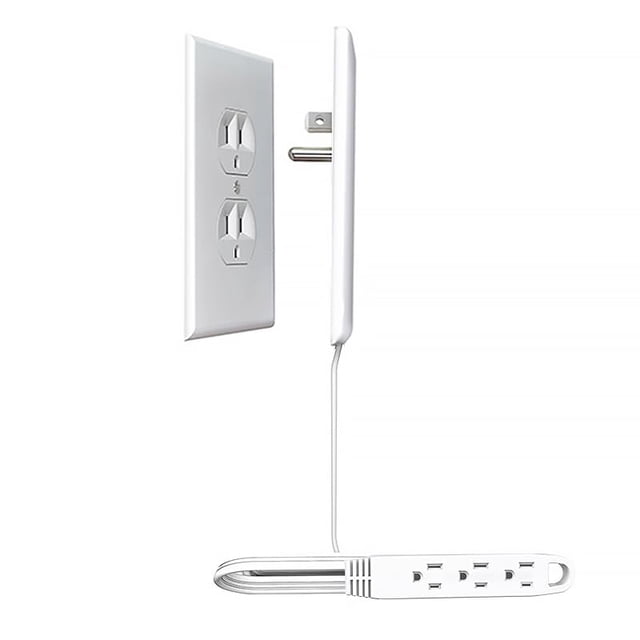 CABOCASA Regleta de alimentación con cable de extensión de enchufe plano ultrafino, 3 tomas con corrector de cubierta de salida ultrafina desmontable