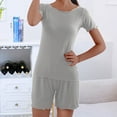 thumbnail image 4 of FRSASU Plus size Pajamas Women Summer Two Piece Suit Pajamas Ribs without Marks Flounce Short Sleeved Top/Shirt Set Gray 6(M), 4 of 8