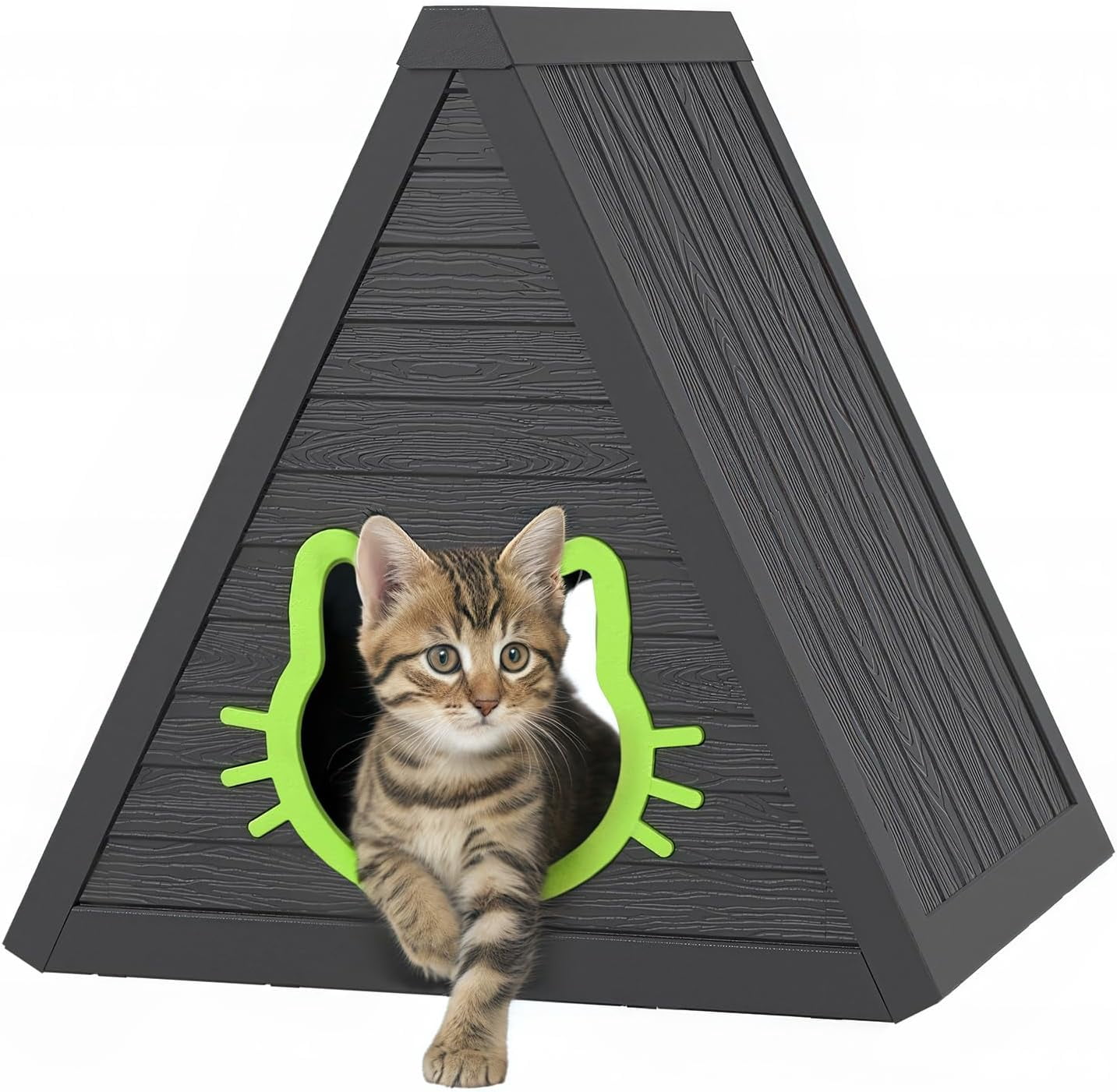 Triangular Cat House for Outdoor Weatherproof Shelter Cute Design with Cat Shaped Entrance for Indoor & Outdoor