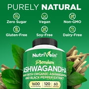 Nutrivein Organic Ashwagandha Capsules - 1600 Mg, Vegan - 120 Count