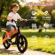 ET-01 MAX Electric Bike for Kids, 350W Electric Balance Bike for Kids, 16 Inflatable Tires, Up to 15 MPH, 36V 7.8Ah Battery, Rear Disc Brake, Lightweight Off-Road E Bike for Kids Ages 3-10