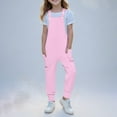 thumbnail image 2 of Lenpel Girls' Bib Overalls Children Casual Adjustable Strap Tapered Leg Sleeveless Jumpsuits One Piece Rompers with Pockets(Pink,7-8 Years), 2 of 6