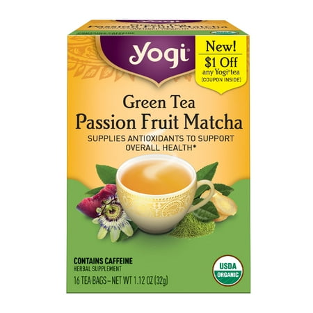 (3 Boxes) Yogi Tea, Green Tea Passion Fruit Matcha Tea, Tea Bags, 16 Ct, 1.12