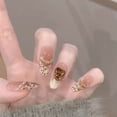 thumbnail image 5 of Early autumn light luxury handmade chic French nails, 3D glitter heart rhinestone pearl plaid. 10pcs M, tool kit included, JHA337 Lively Cat., 5 of 5