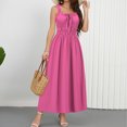thumbnail image 2 of Vestido Sexy para las Mujeres de Color Sólido sin Mangas Elasticidad Retractar Cintura Plegado, Camisola Largo Maxi Vestido, 2 of 9