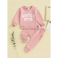 thumbnail image 3 of Baby Girls 2-piece Outfit, Letters Print Long Sleeve Crew Neck Sweatshirt with Elastic Waist Sweatpants Fall Clothes, 0-3T, 3 of 10