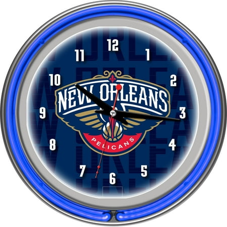 Houston Rockets NBA Hardwood Classics Chrome Double Ring Neon Clock - Navy Blue, White, Gold, Red
