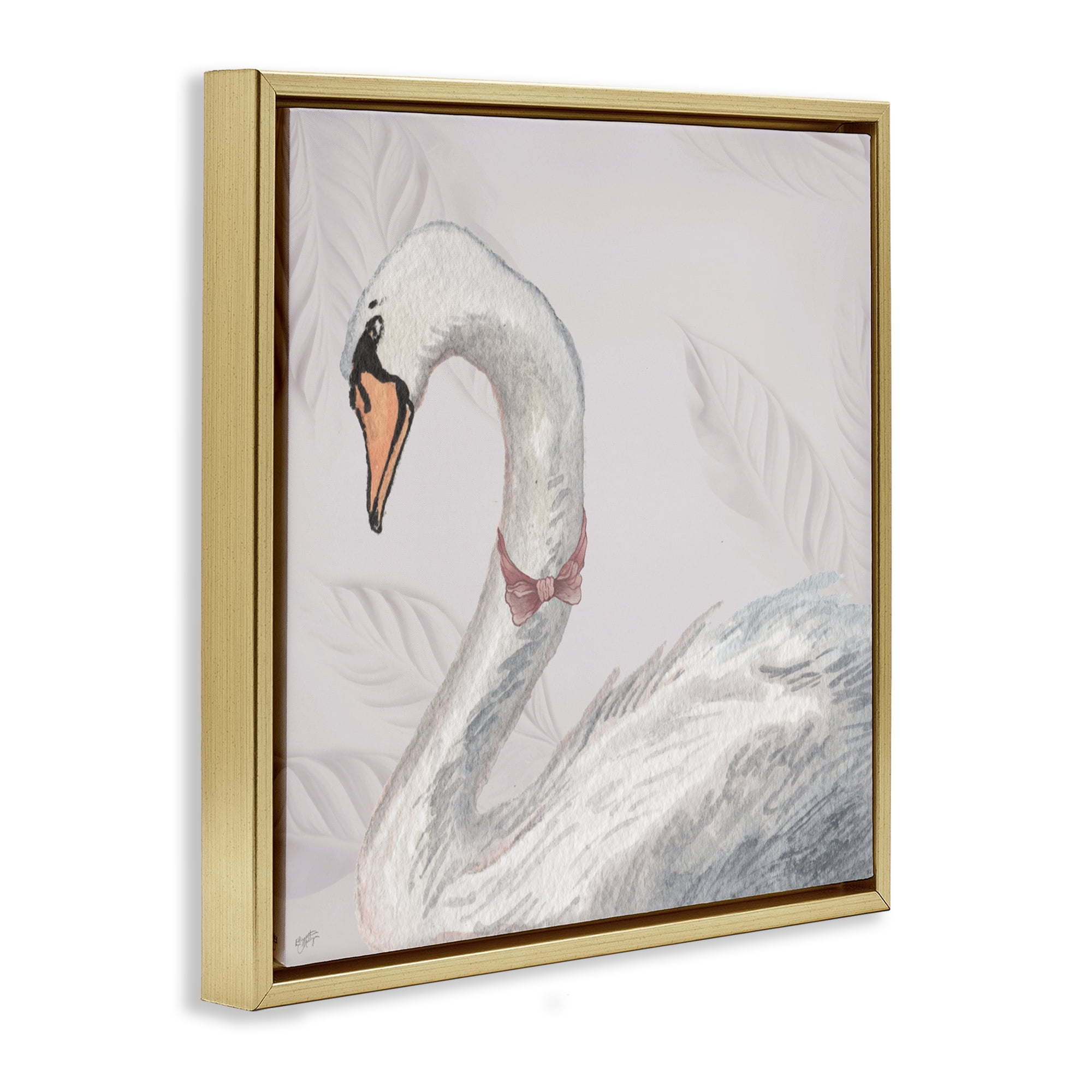 Stupell Industries Soft Classic Swan & Bow Gold Framed Floater Canvas Wall Art, design by Elizabeth Medley