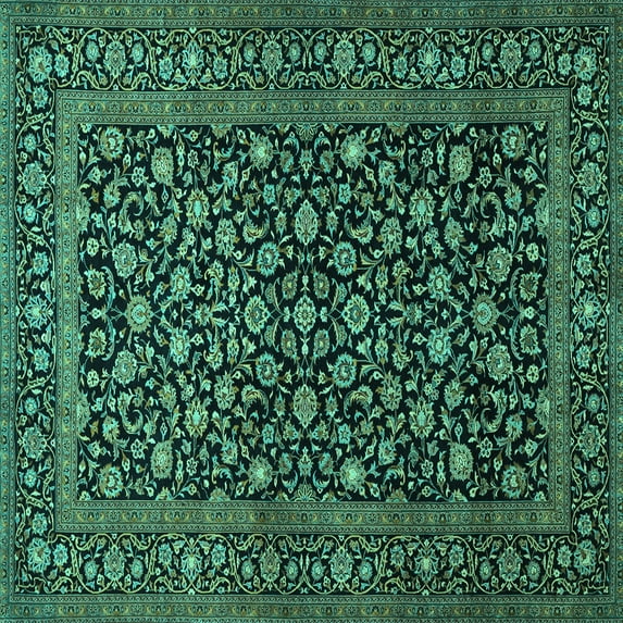 Ahgly Company Machine Washable Indoor Square Persian Turquoise Blue Traditional Area Rugs, 6' Square