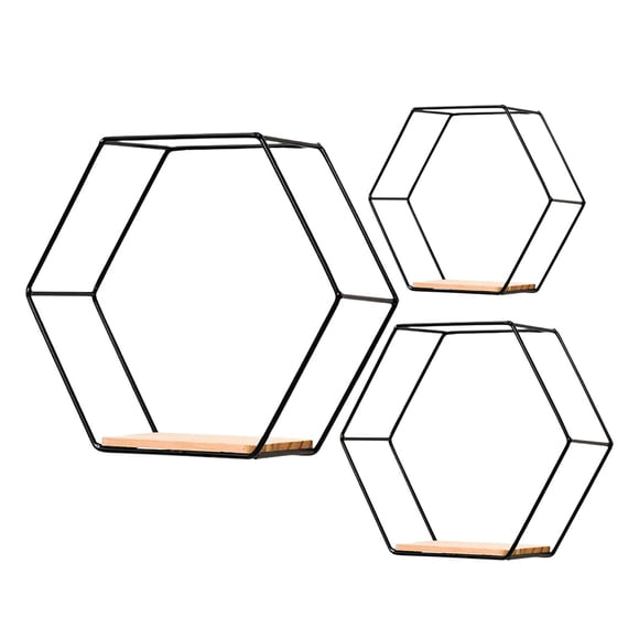 3Pcs Nordic Style Hexagon Honeycomb Floating Wall Shelf Display Decorative Wall Shelf for Home/Office , Black