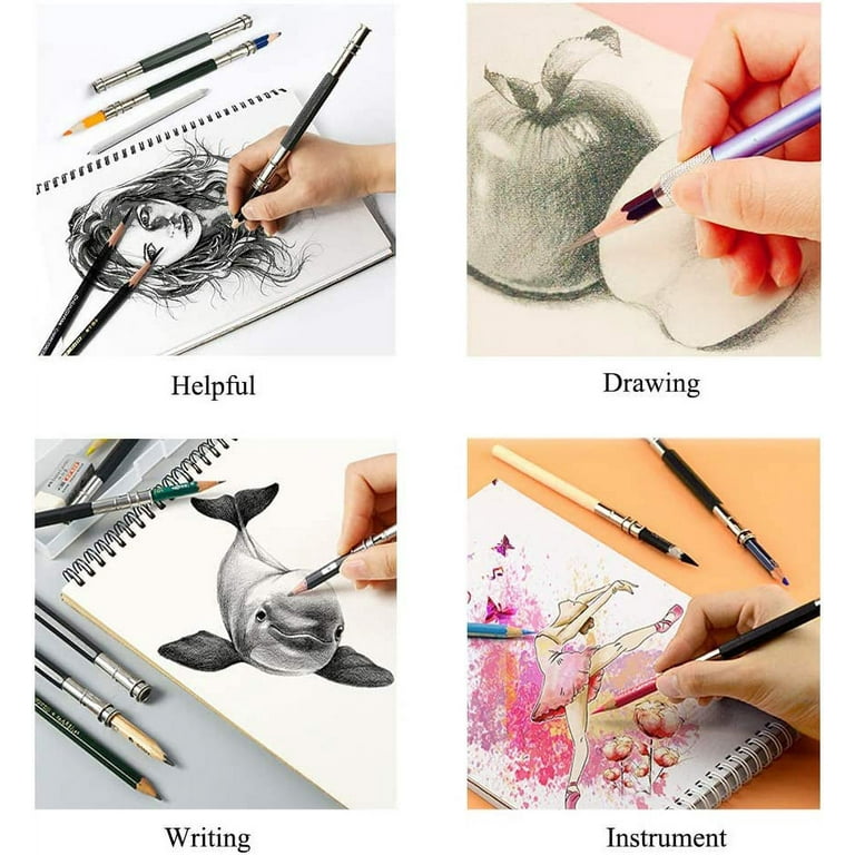 Adjustable Dual Head Pencil Extender Holder Sketch School Office Art Write  Tool