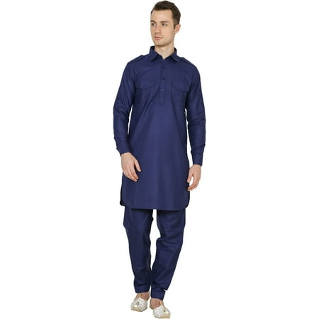 

Royal Kurta Men s Cotton Linen Pathani Kurta And Salwar Set (40 Navy-1)