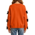 thumbnail image 3 of FRSASU Girls Bow Decorative Long Sleeve Crew‑Neck Fleece Pullover Sweatshirt Drop Shoulder Casual Tops Orange, 3 of 5