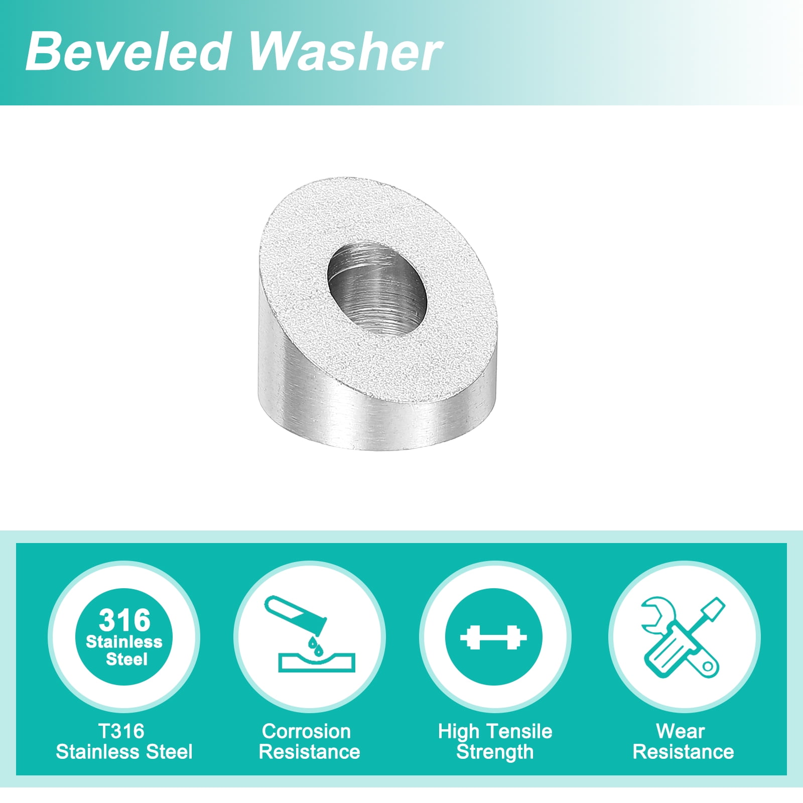Uxcell 20 Pack 1/4 Inch 30 Degree Angle Beveled Washer, Silver