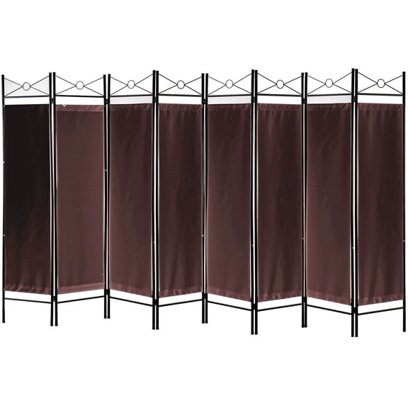 8 Panel Room Divider Metal Folding Privacy Screen Fabric insert 71" Tall, Brown 12.5 FT Wide