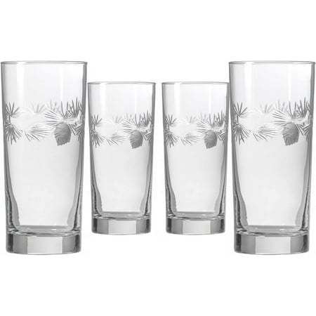 

Icy Pine Highball Glass 15 Ounce - Cooler Glass Set Of 4 - Lead-Free Glass - Etched Drinking Glass With Heavy Base - Proudly Made In The