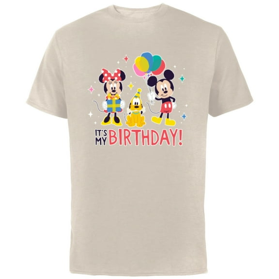 Disney Mickey Mouse Minnie and Pluto It’s My Birthday Cute - Short Sleeve Cotton T-Shirt for Adults - Customized-Natural