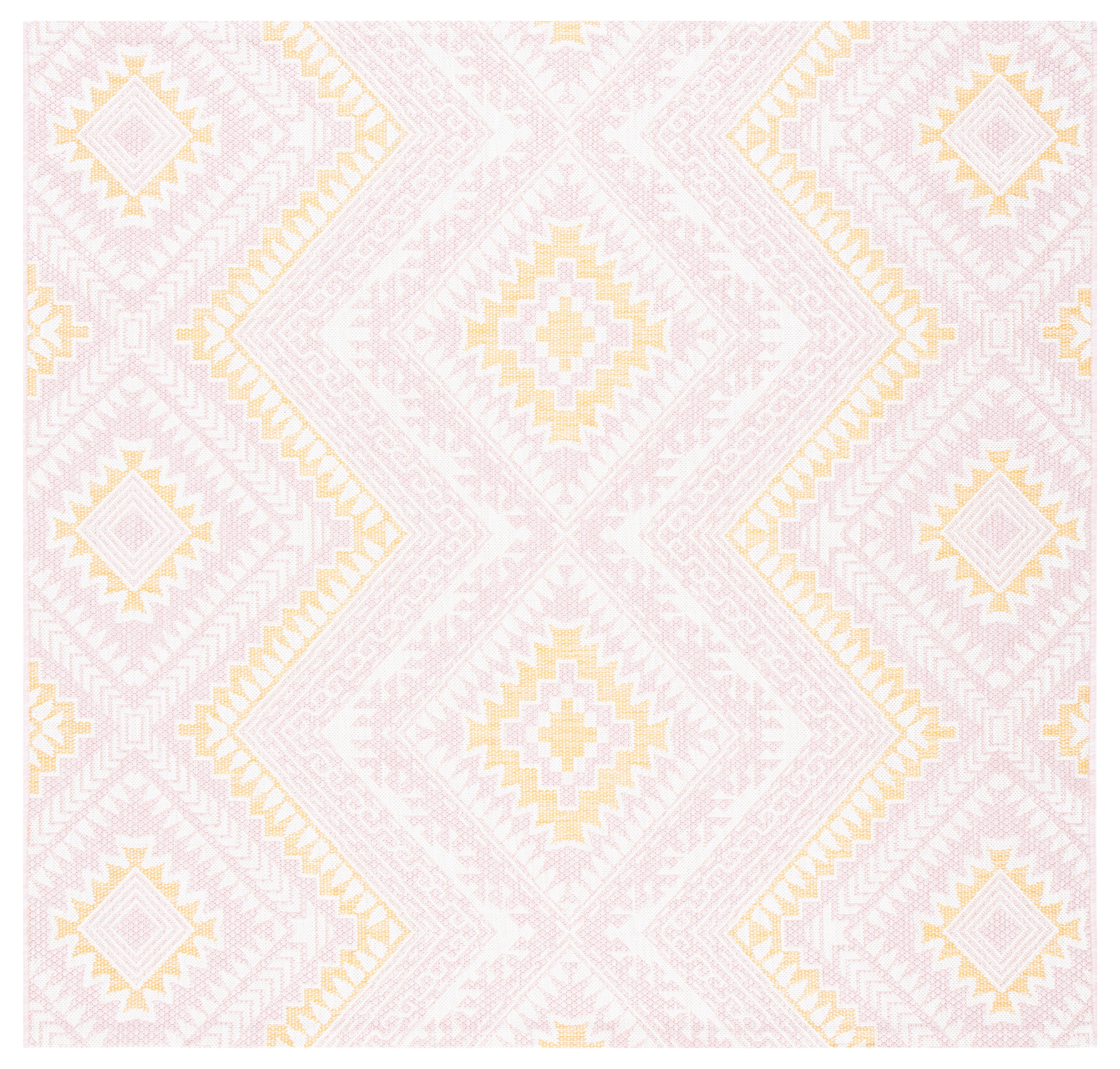 SAFAVIEH Courtyard Mervyn Botanical Indoor/Outdoor Area Rug, Pink/Gold, 6'7" x 6'7" Square